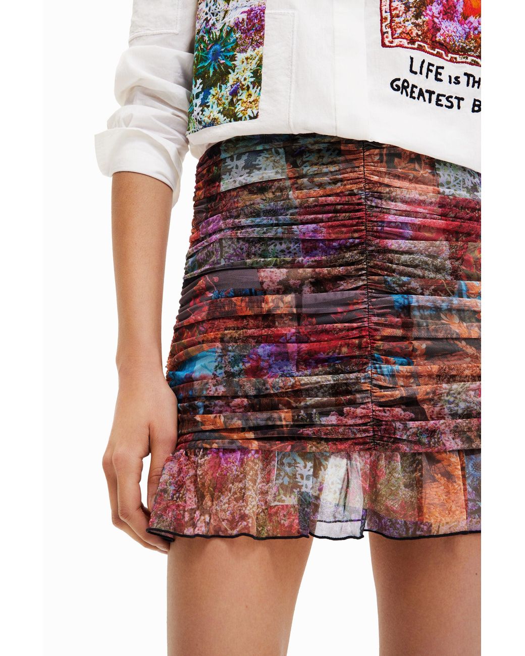 Desigual Multicolor Draped Floral Patchwork Mini Skirt, Polyester