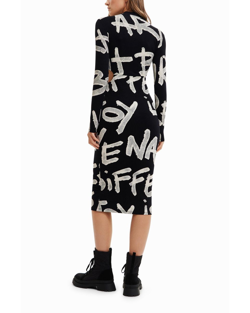 Desigual Black Manifesto Midi Dress, Viscose