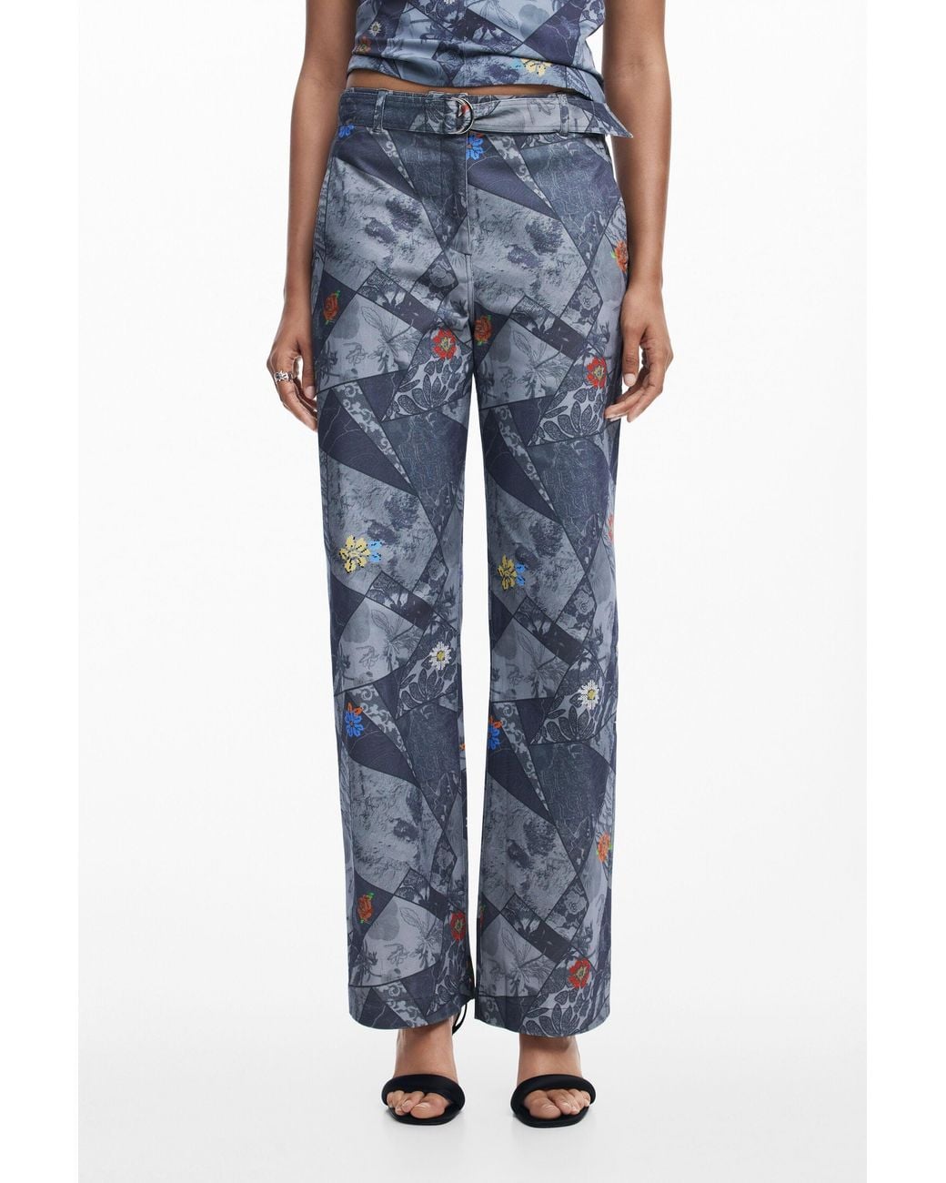 Desigual Blue Patchwork-Hose, Baumwolle, Blau