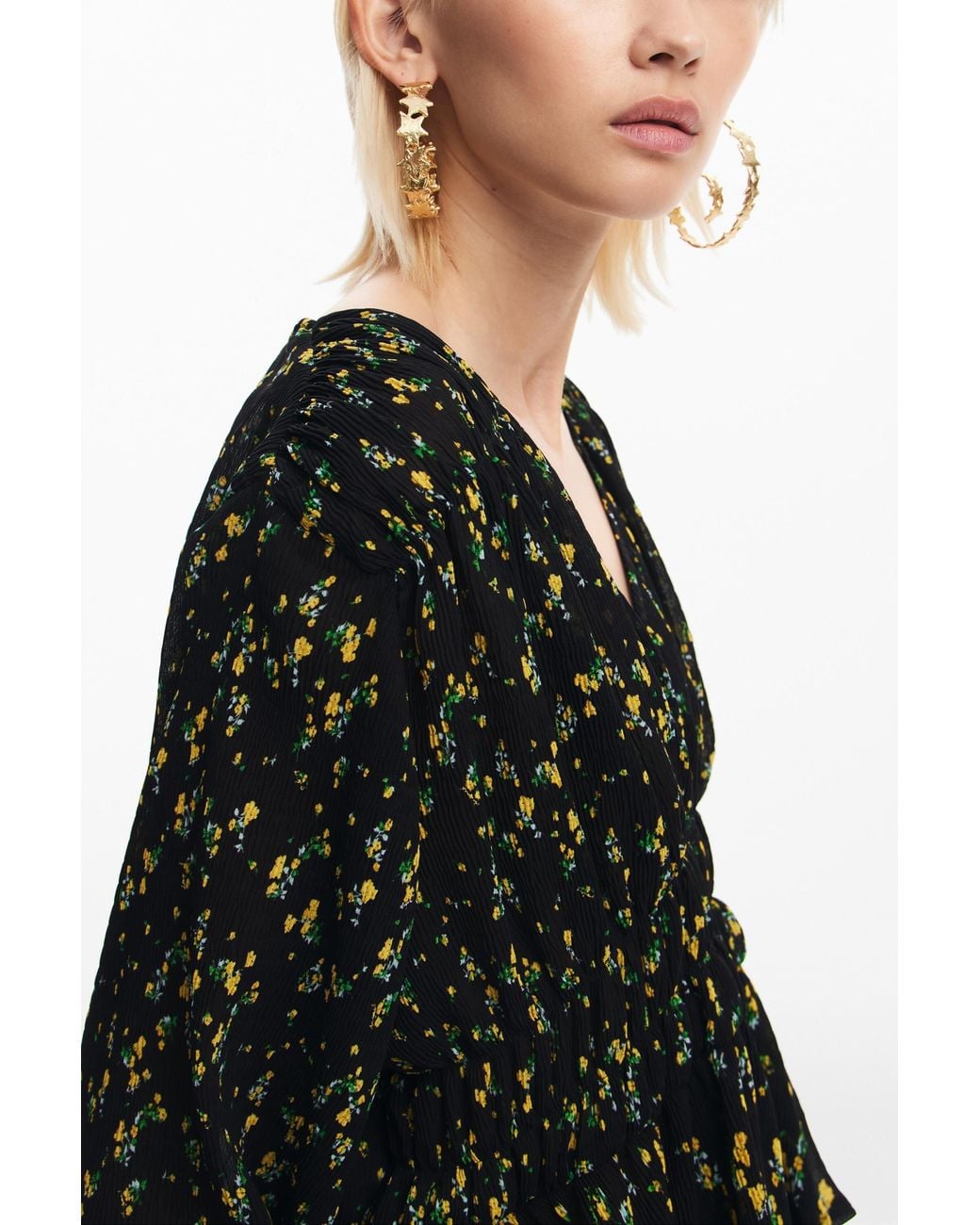 Desigual Black Floral Print Blouse, Polyester