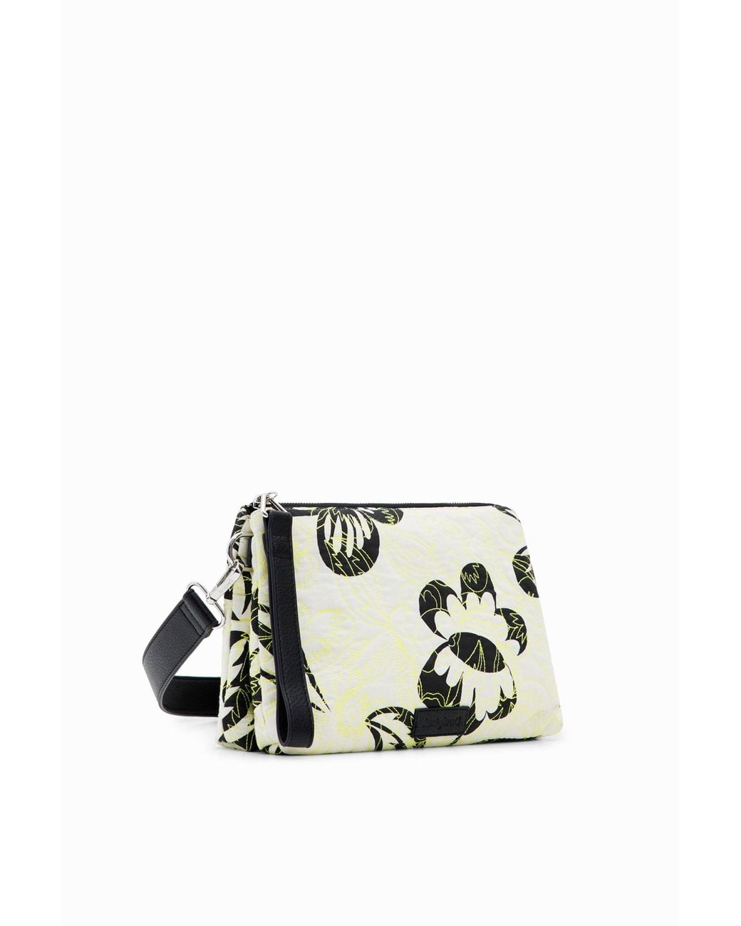Desigual White Embroidered Floral Crossbody Bag, Cotton