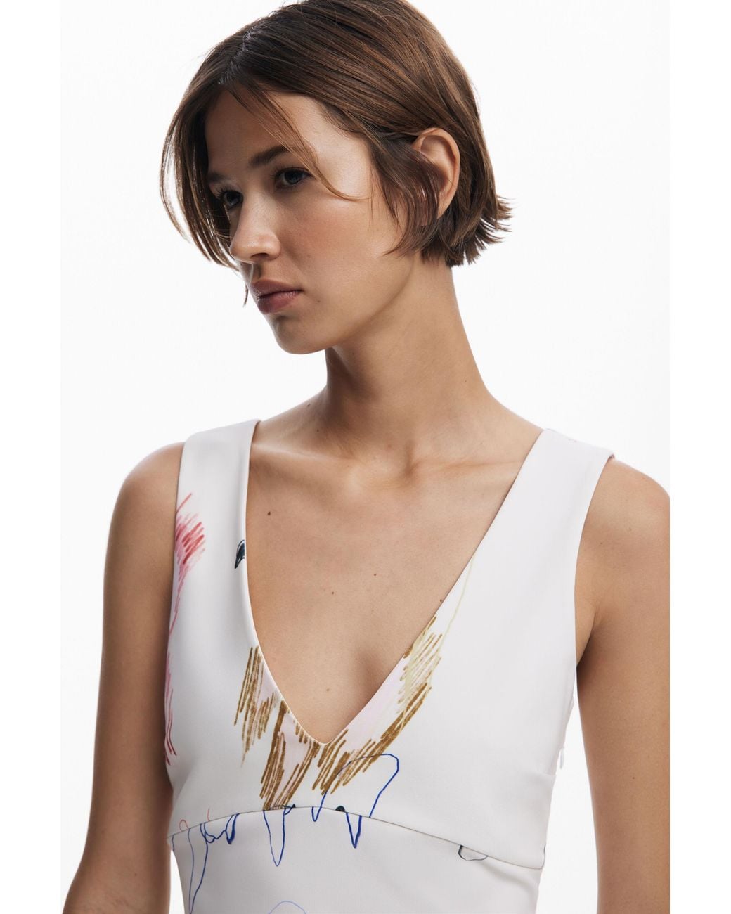 Desigual White Pinafore Dress With Strokes