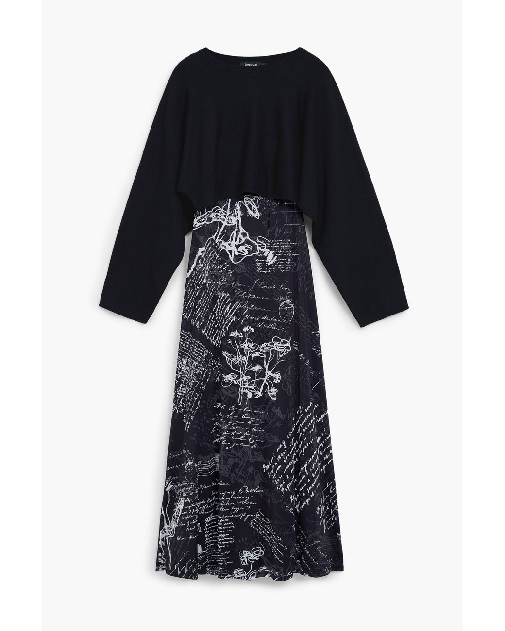 Desigual Black Floral Printed Pleated Midi Dress