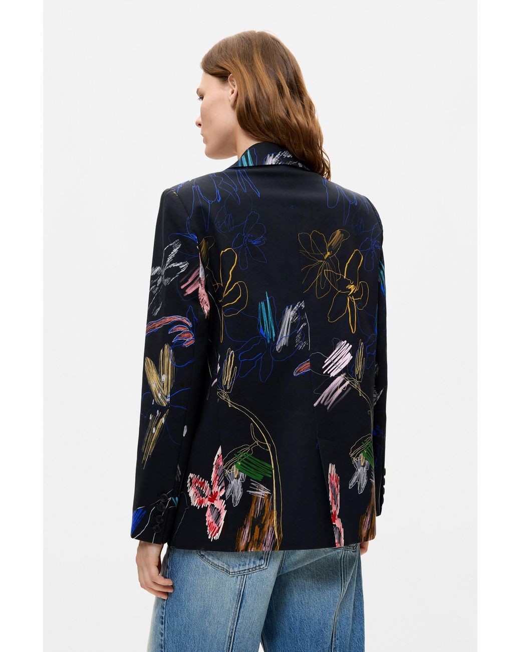 Desigual Blue Floral Print Blazer, Cotton