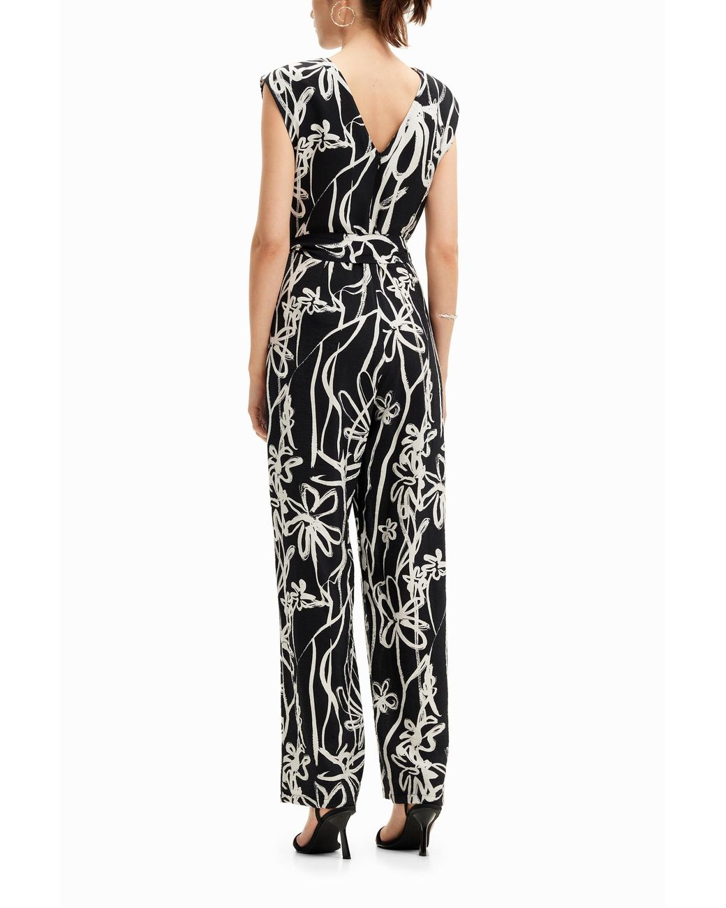 Desigual White Long Jumpsuit With Illustrated Flowers