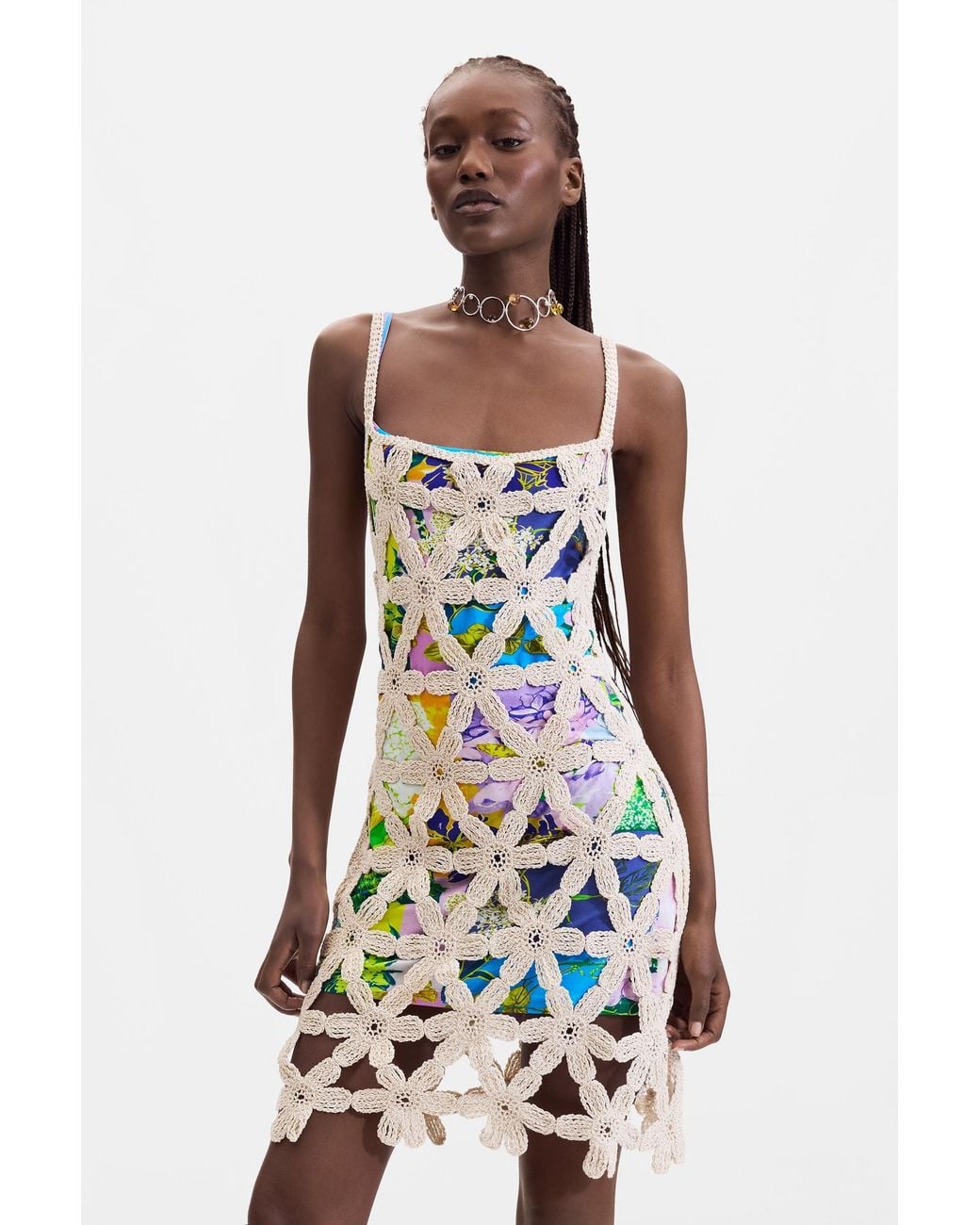 Desigual White Crochet Dress, Cotton