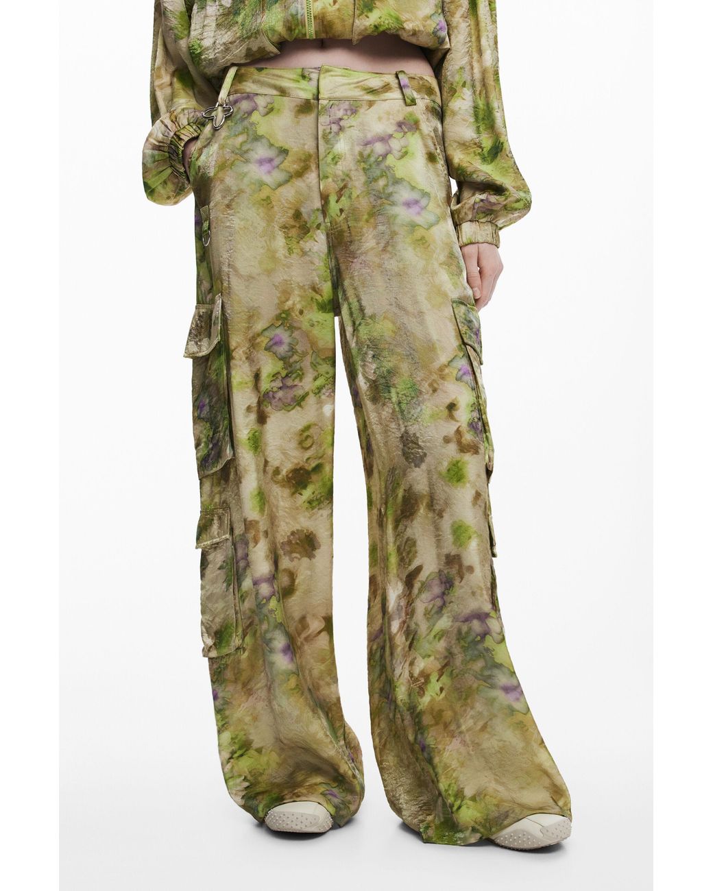 Desigual Green Collina Strada Satin Cargo Pants