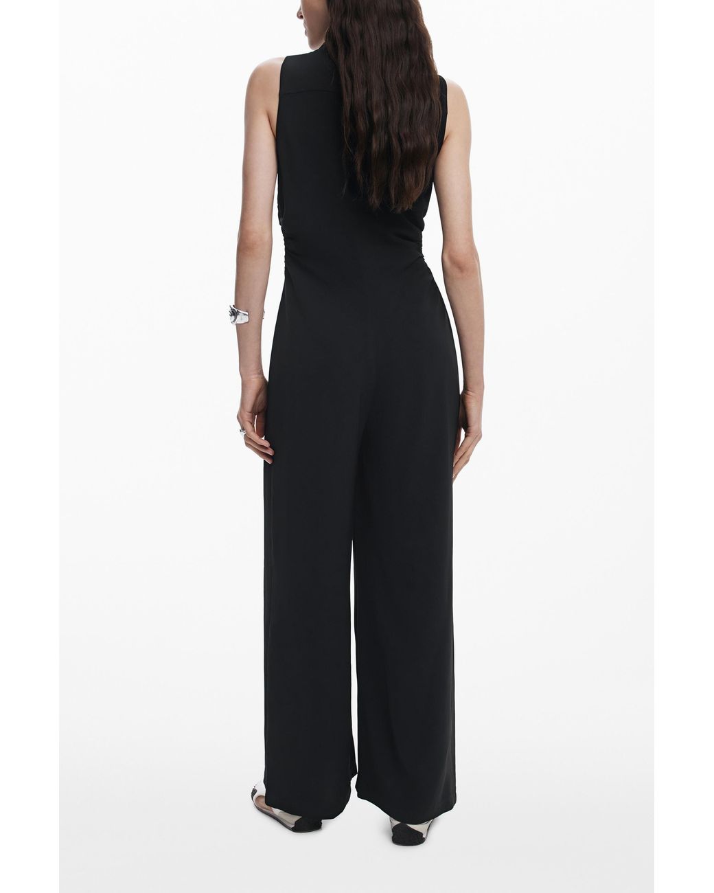 Desigual Black Ruched Jumpsuit, Polyester