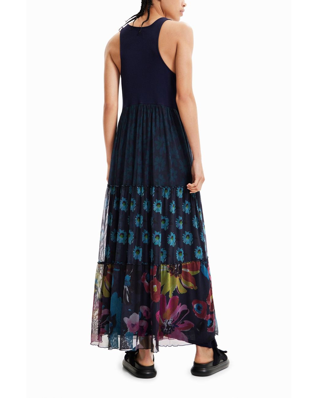 Desigual Blue Long Combination Tulle Dress