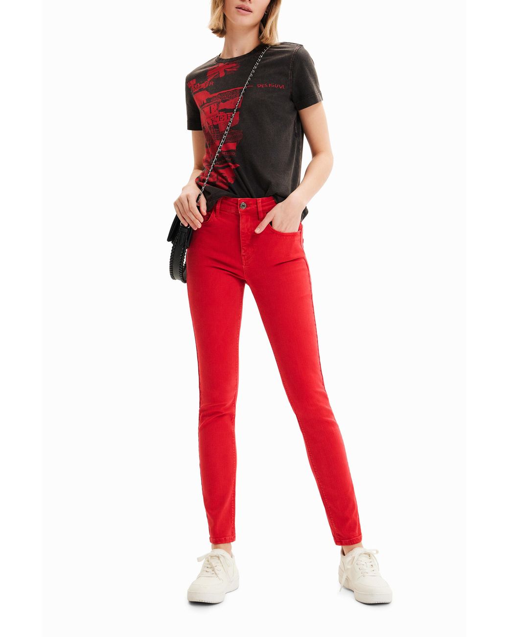Desigual Red Push-Up Skinny Jeans, Cotton
