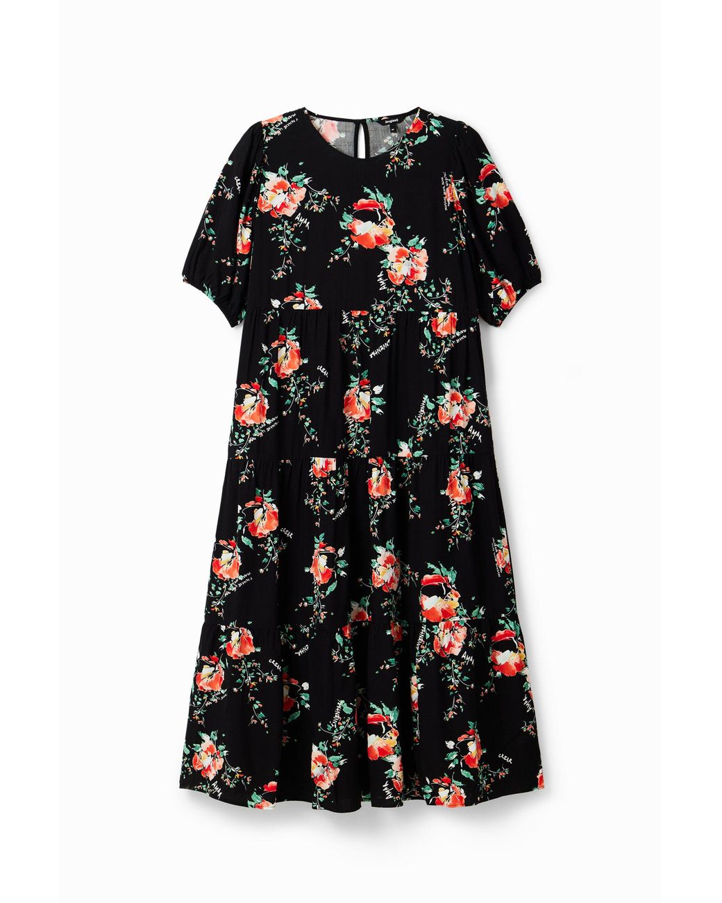 Desigual Black Floral Midi Dress, Viscose