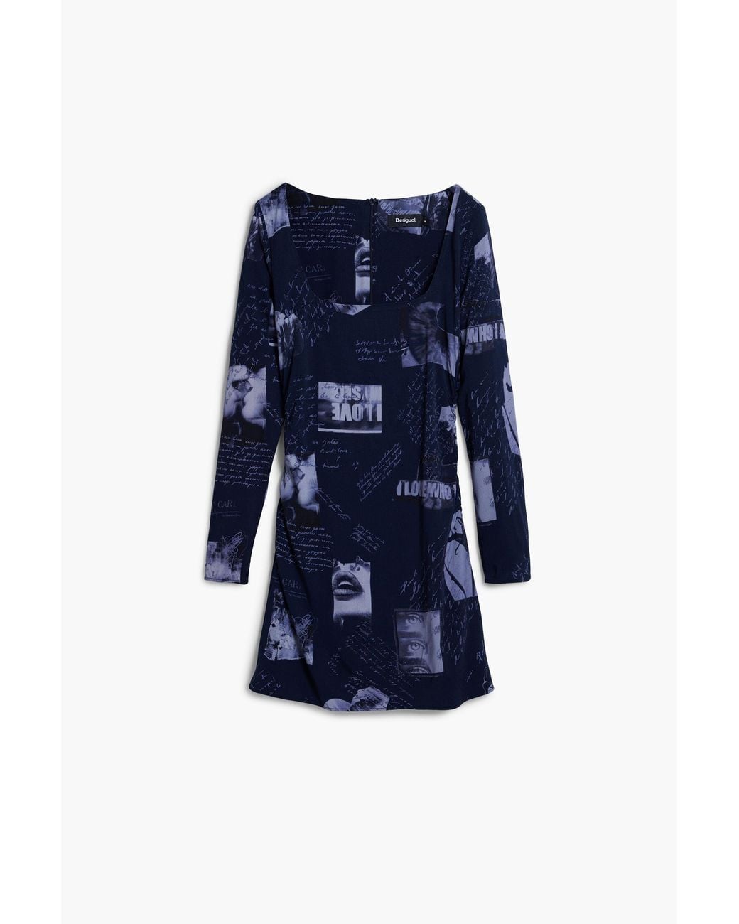Desigual Blue Postcard Square Neck Dress, Viscose