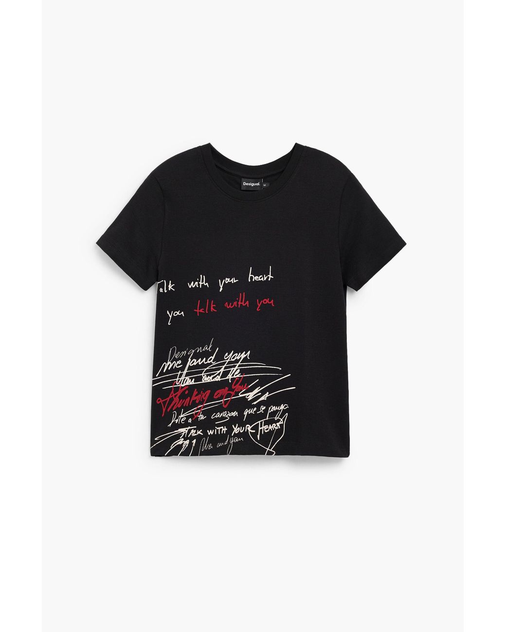 Desigual Black Short-Sleeve T-Shirt With Doodles, Cotton