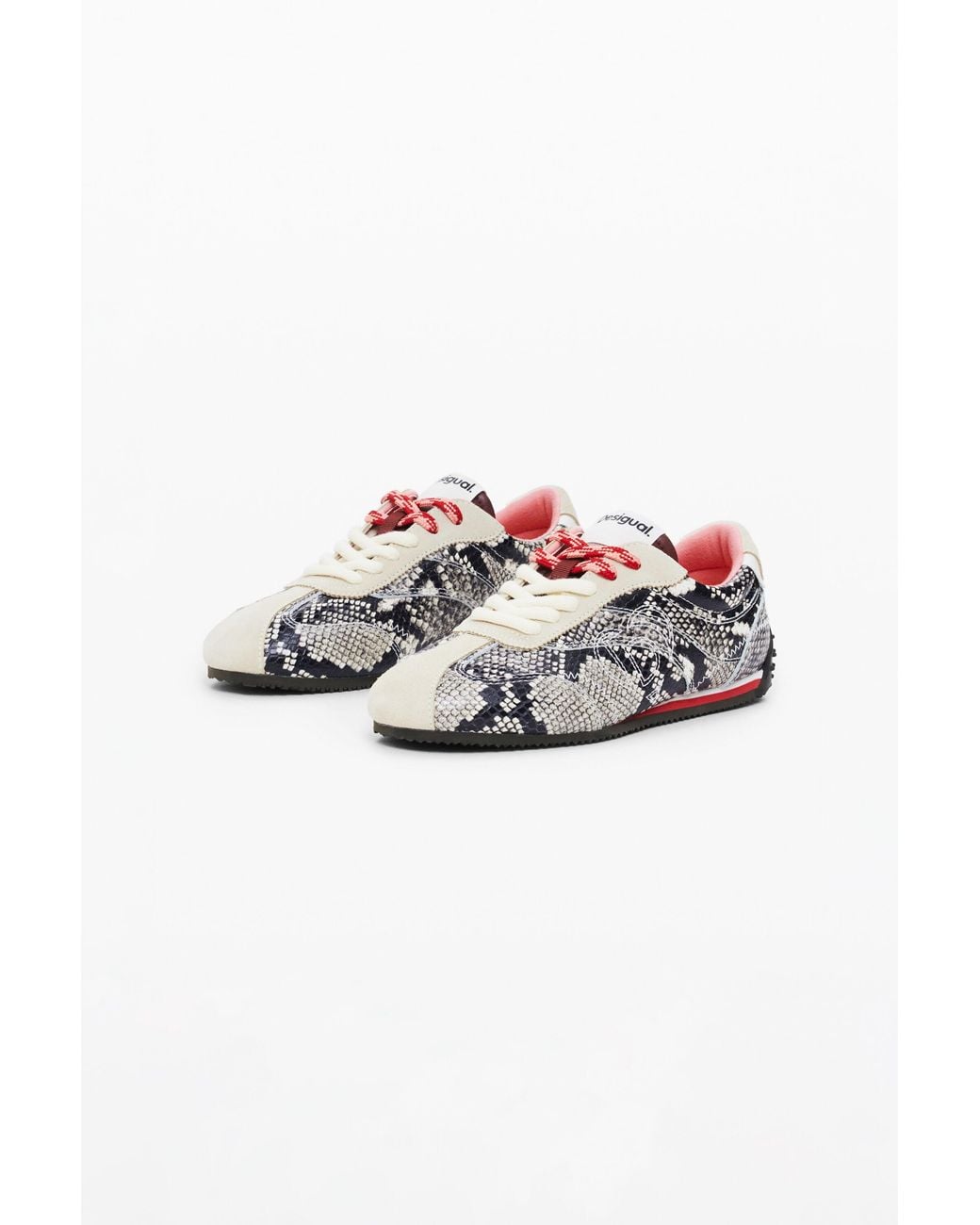 Desigual White Snake Print Sneakers, Cow Leather