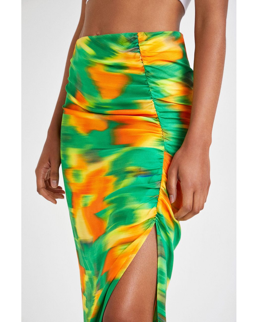 Desigual Green Slim Midi Skirt With Slit, Viscose