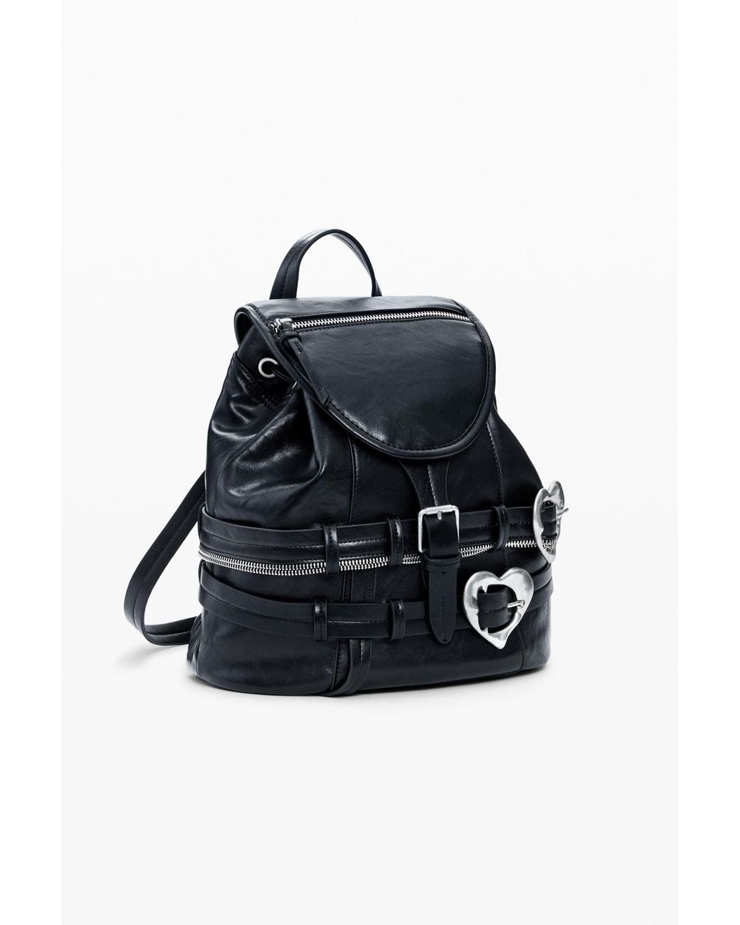 Desigual Black Backpack Buckles Hearts, Polyurethane