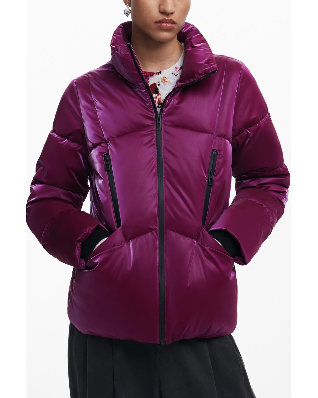 Desigual Purple Padded Coat With Hood