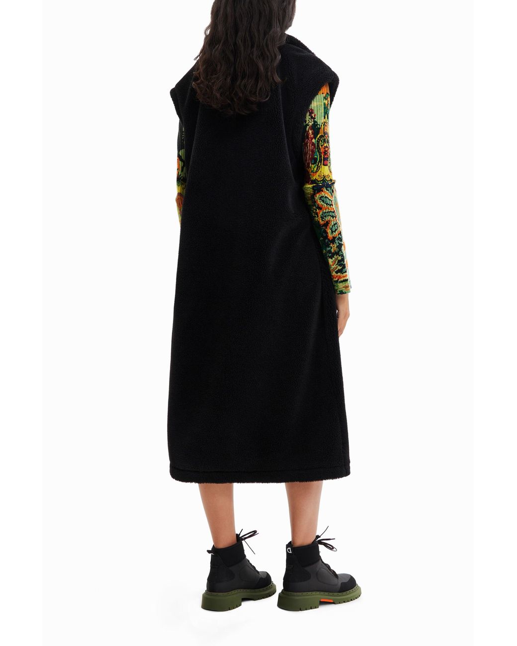 Desigual Black Long Fleece Gilet