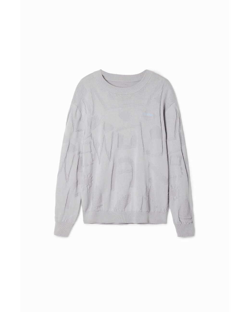 Desigual White Textured Knit Sweater, Cotton for men
