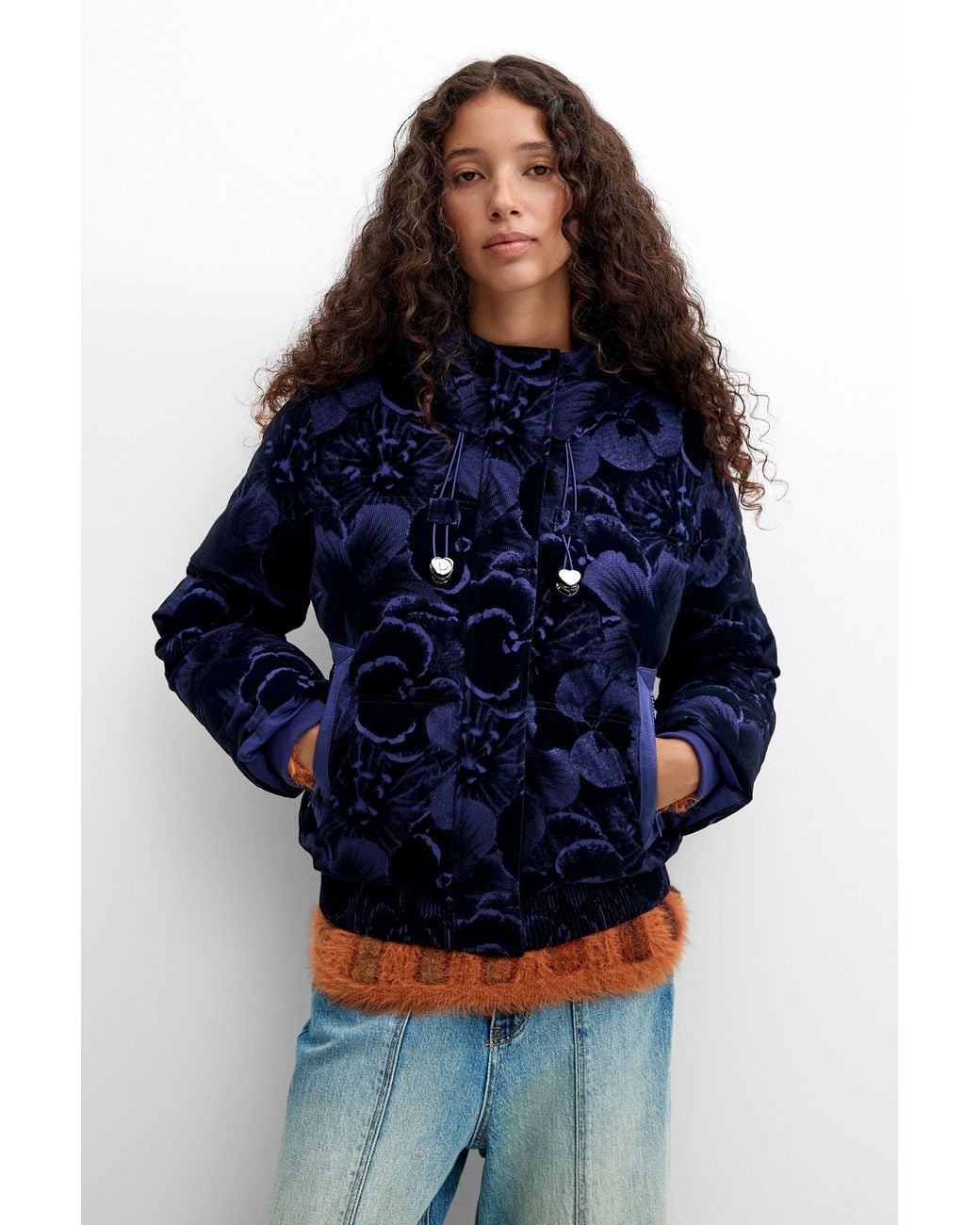 Desigual Blue Short Padded Coat, Polyester