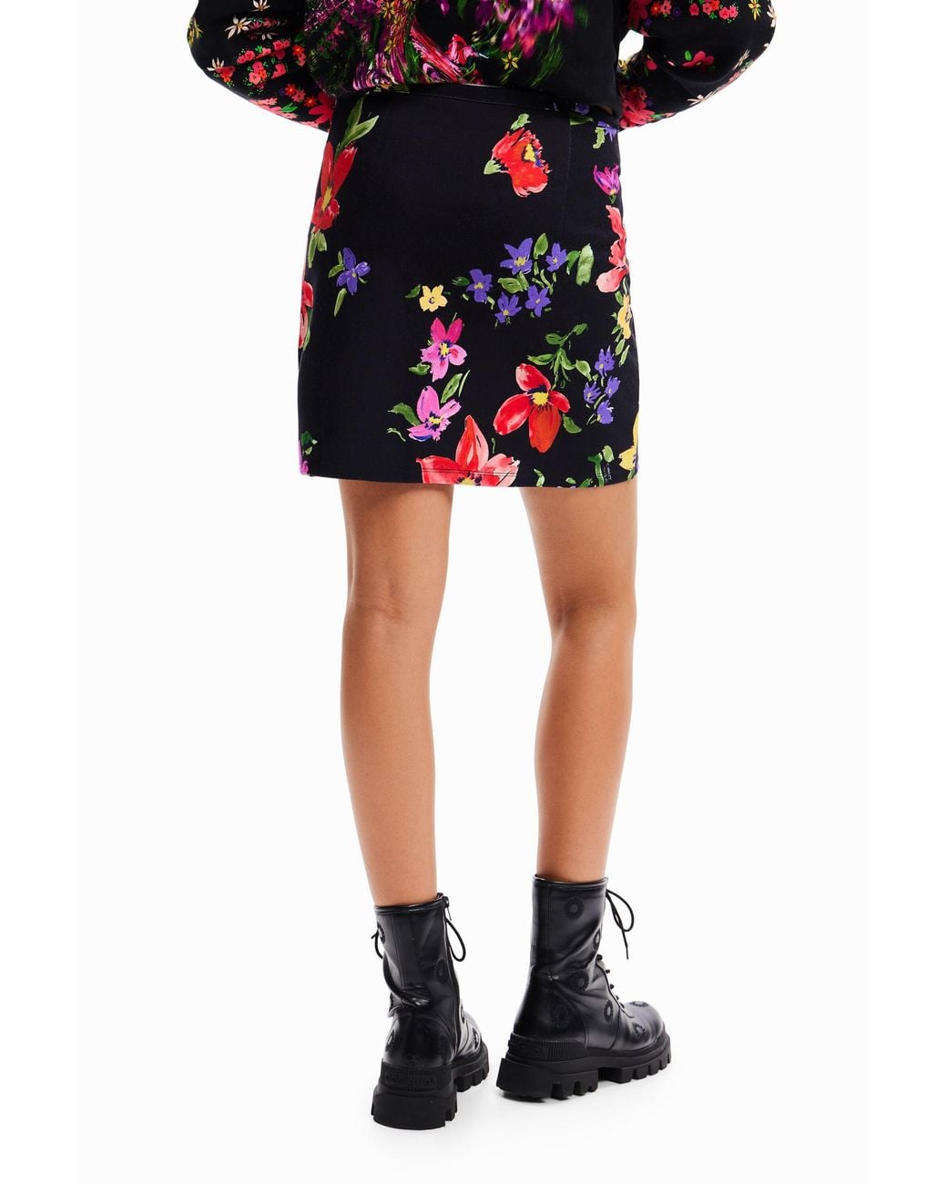 Desigual Black Floral Stretch Mini Skirt
