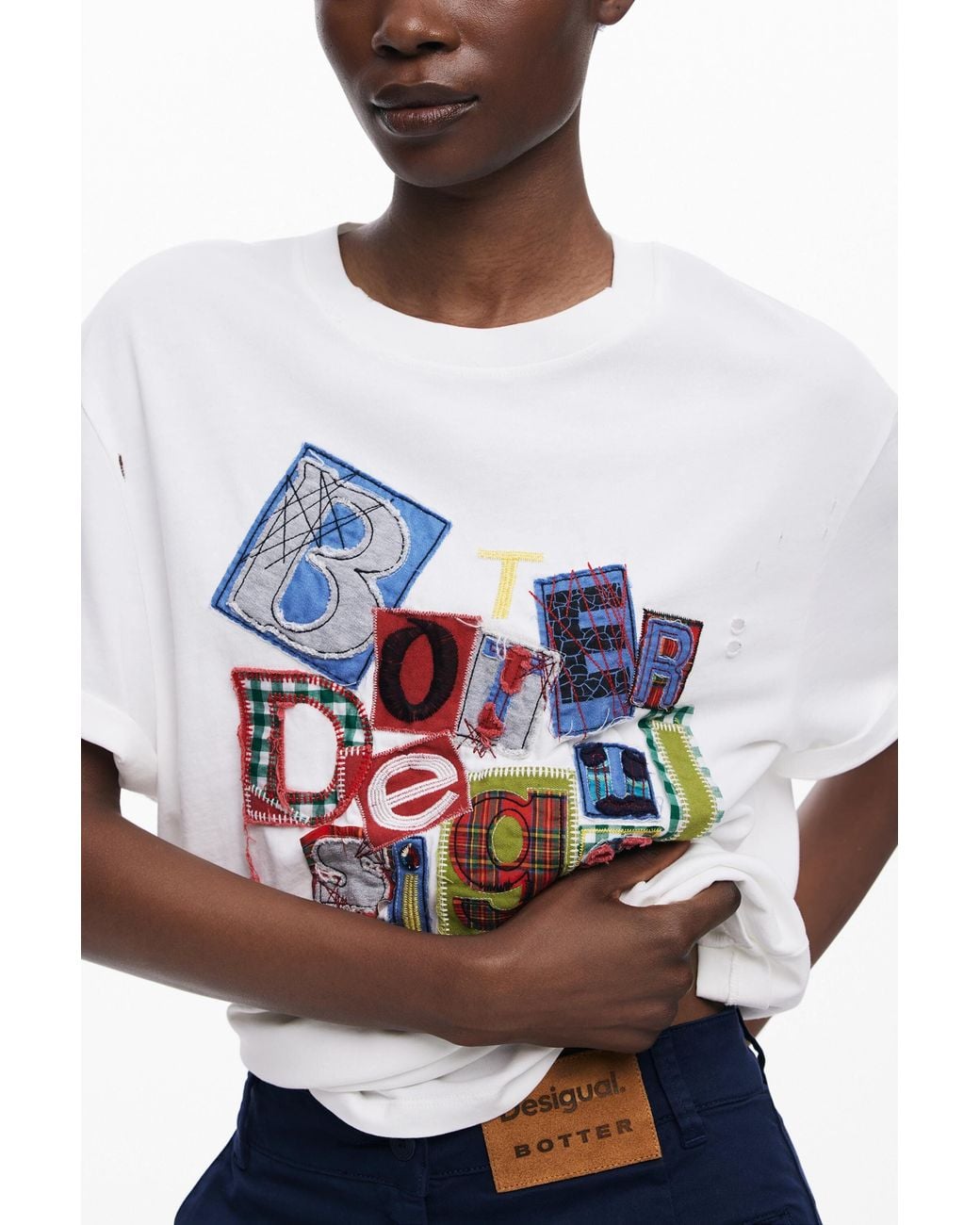 Desigual Blue Short-Sleeve Patch T-Shirt Botter, Cotton