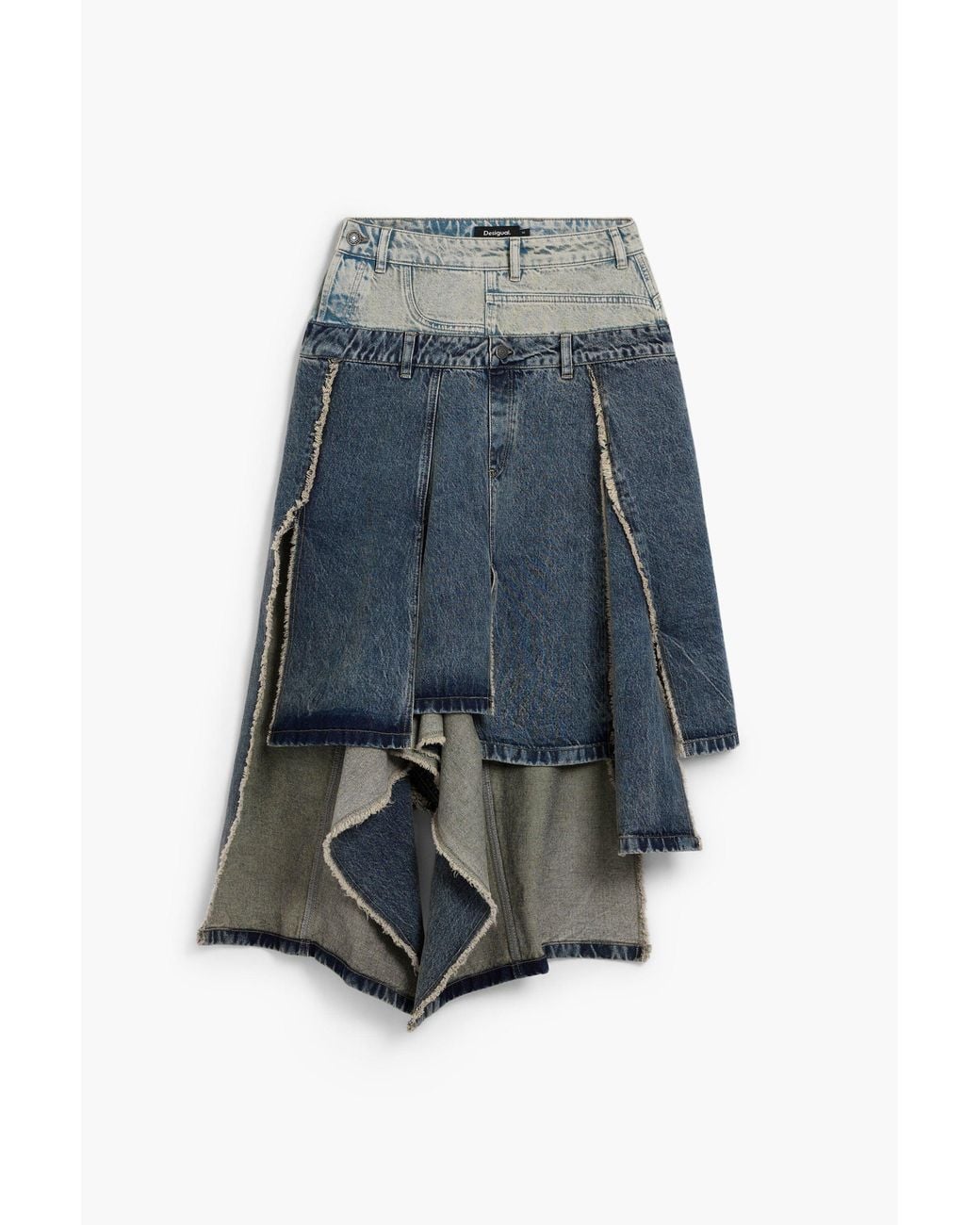 Desigual Blue Long Skirt With Double Waistband, Cotton