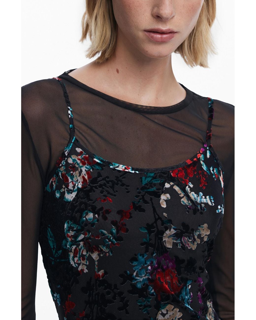Desigual Black 2-In-1 Flocked Dress, Polyester