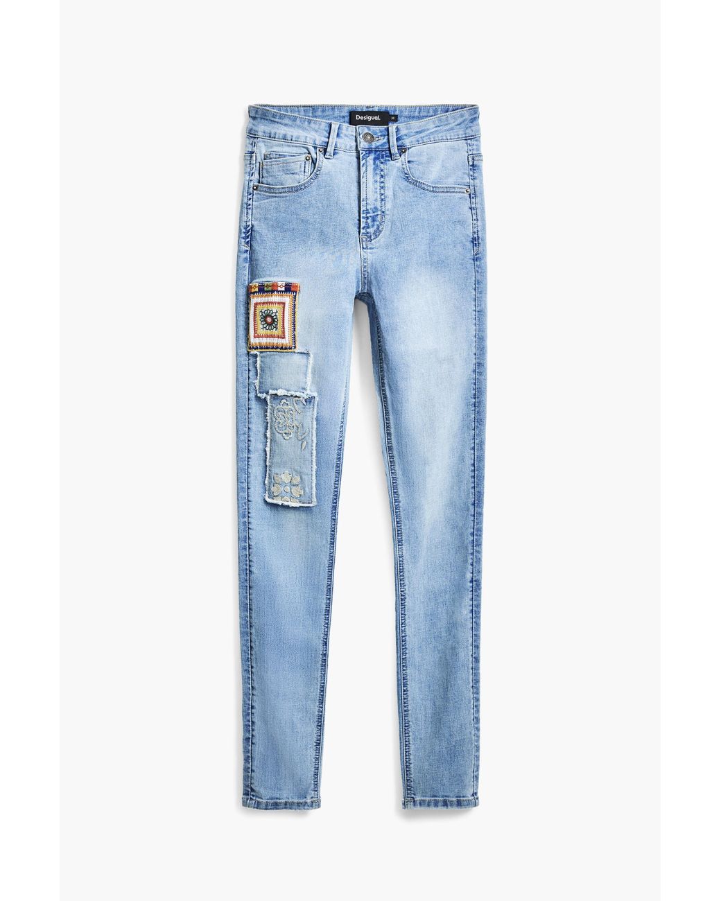 Desigual Blue Slim Jeans With Patches, Cotton