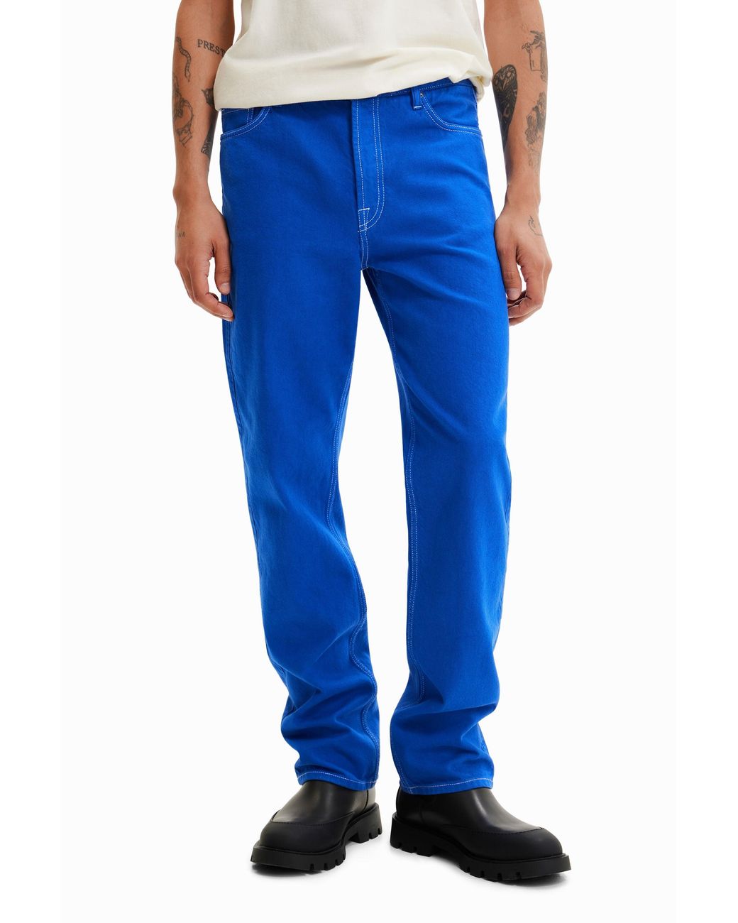Desigual Blue Straight Jeans, Cotton for men