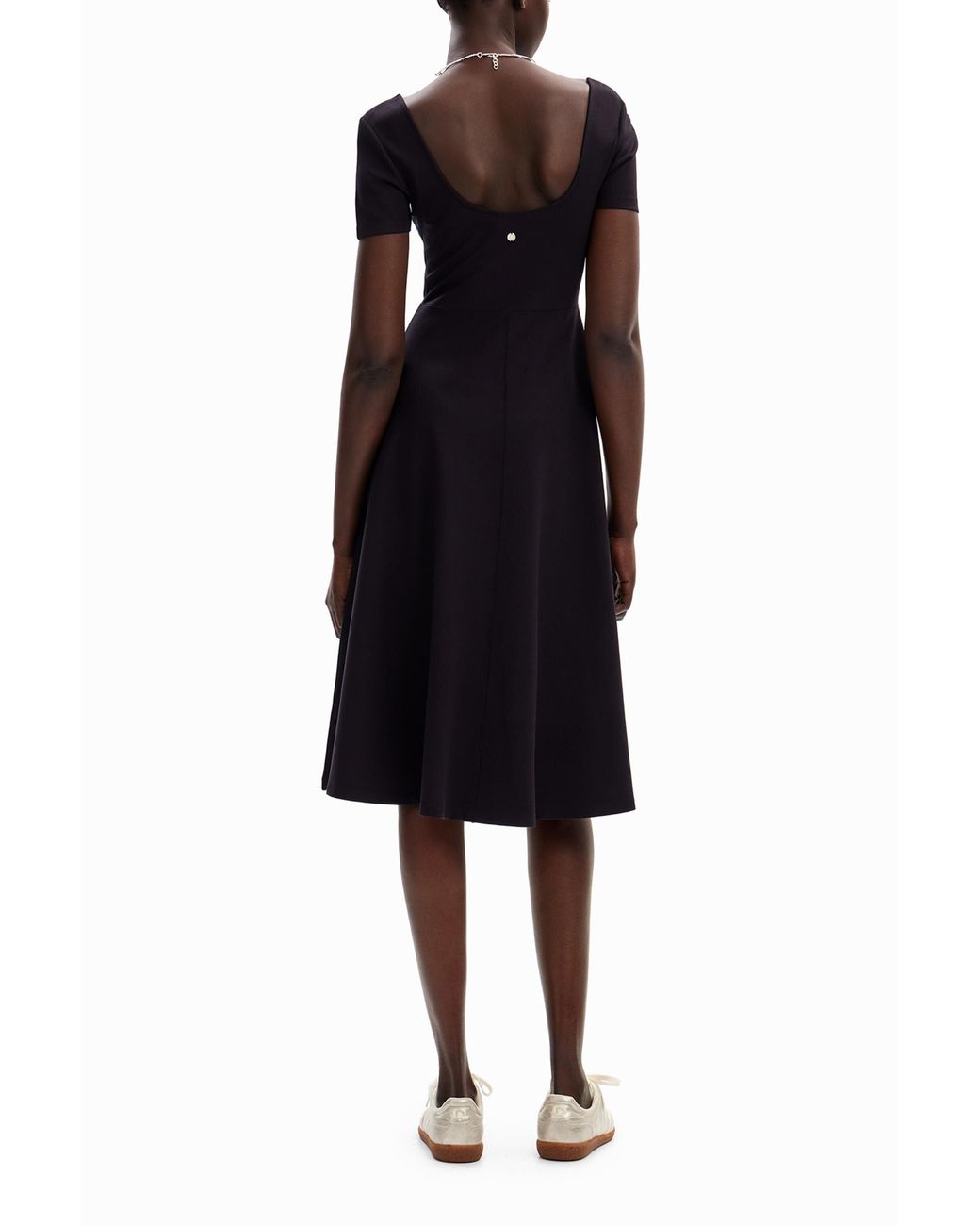 Desigual Black Short-Sleeved Solid-Coloured Midi Dress