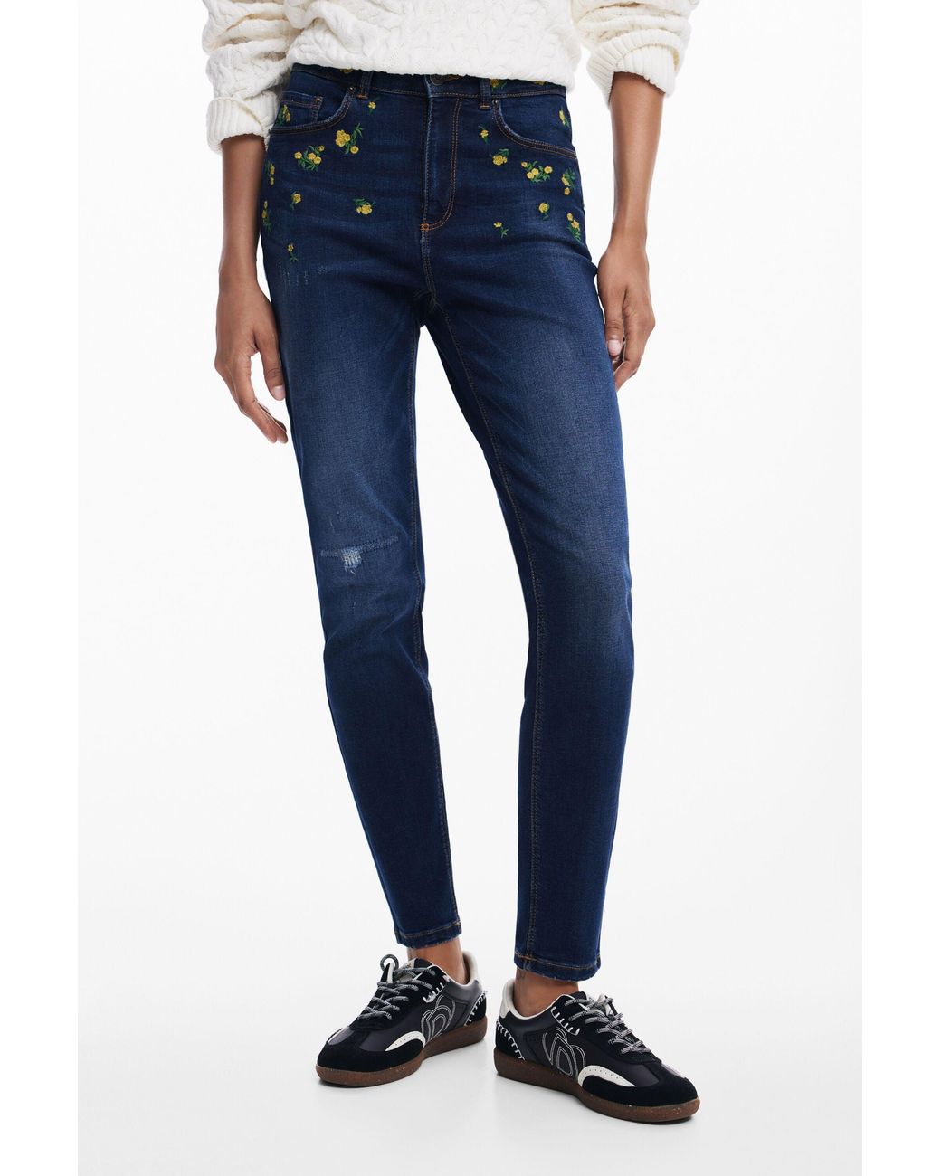 Desigual Blue Floral Waist Denim Pants