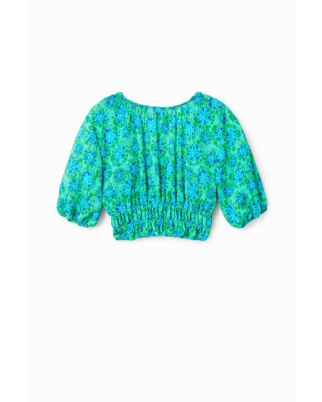 Desigual Blue Short Tie-Dye Puff-Sleeve Blouse, Polyester