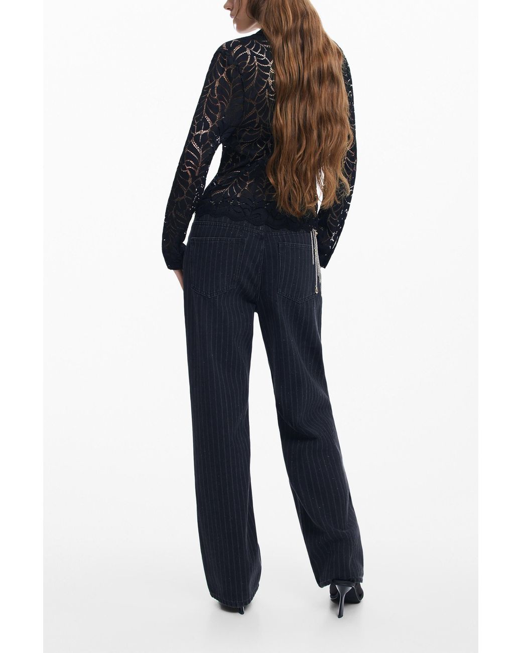Desigual Blue Floral Lace Blouse, Polyamide
