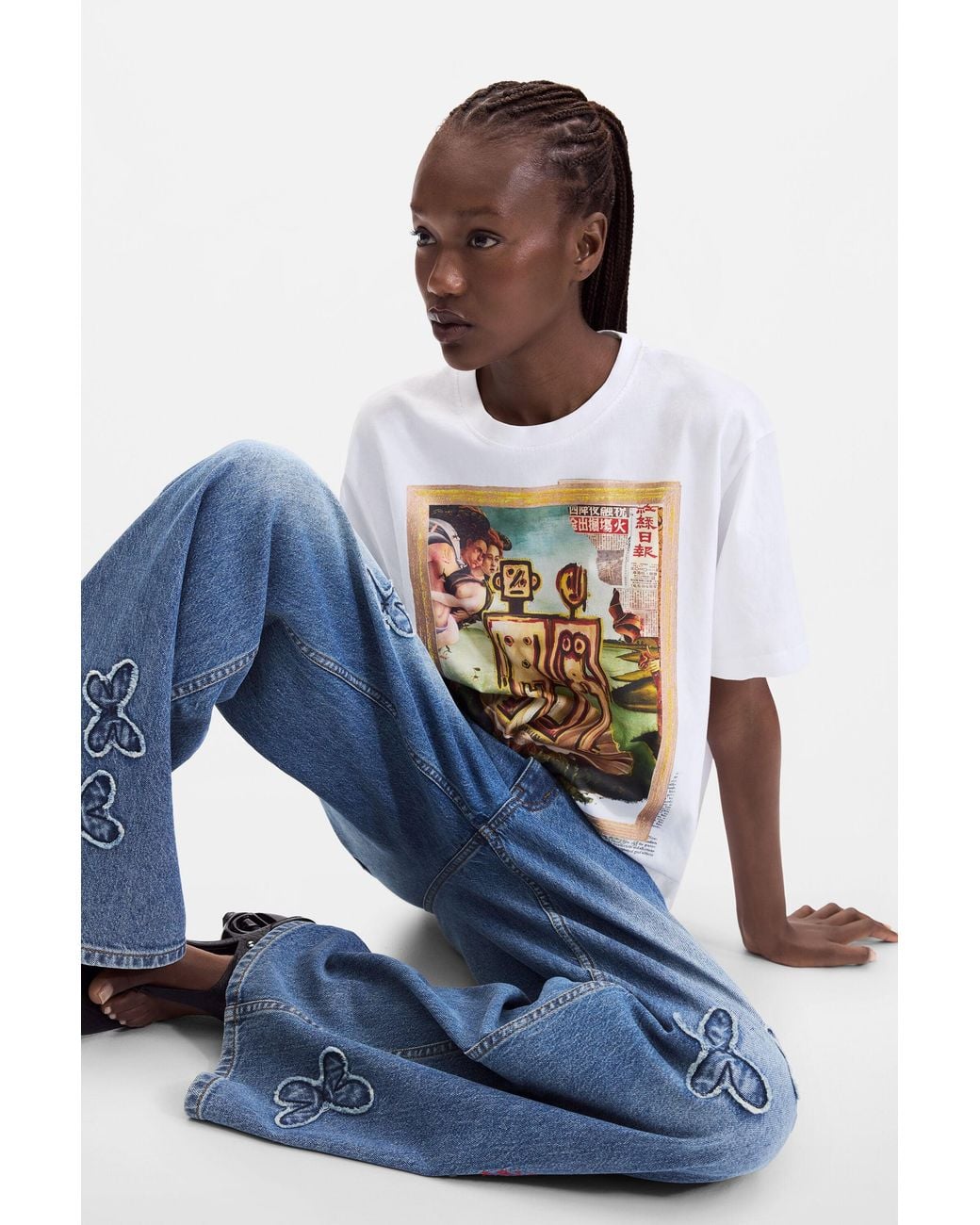 Desigual Blue Printed T-Shirt 100% Cotton, Cotton