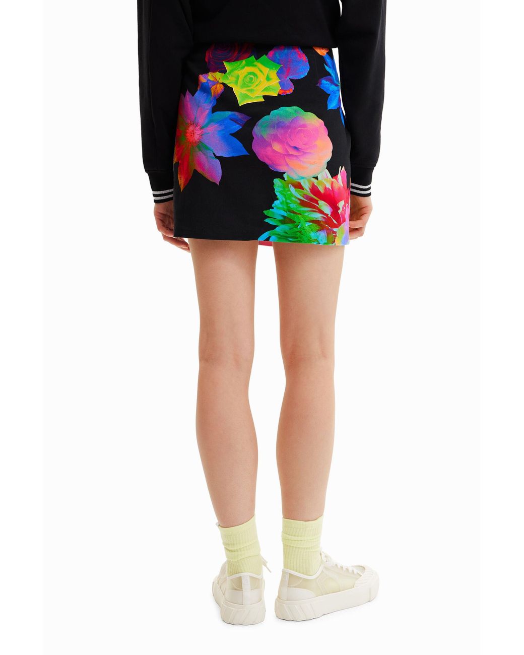 Desigual Black Slim Floral Mini Skirt, Cotton