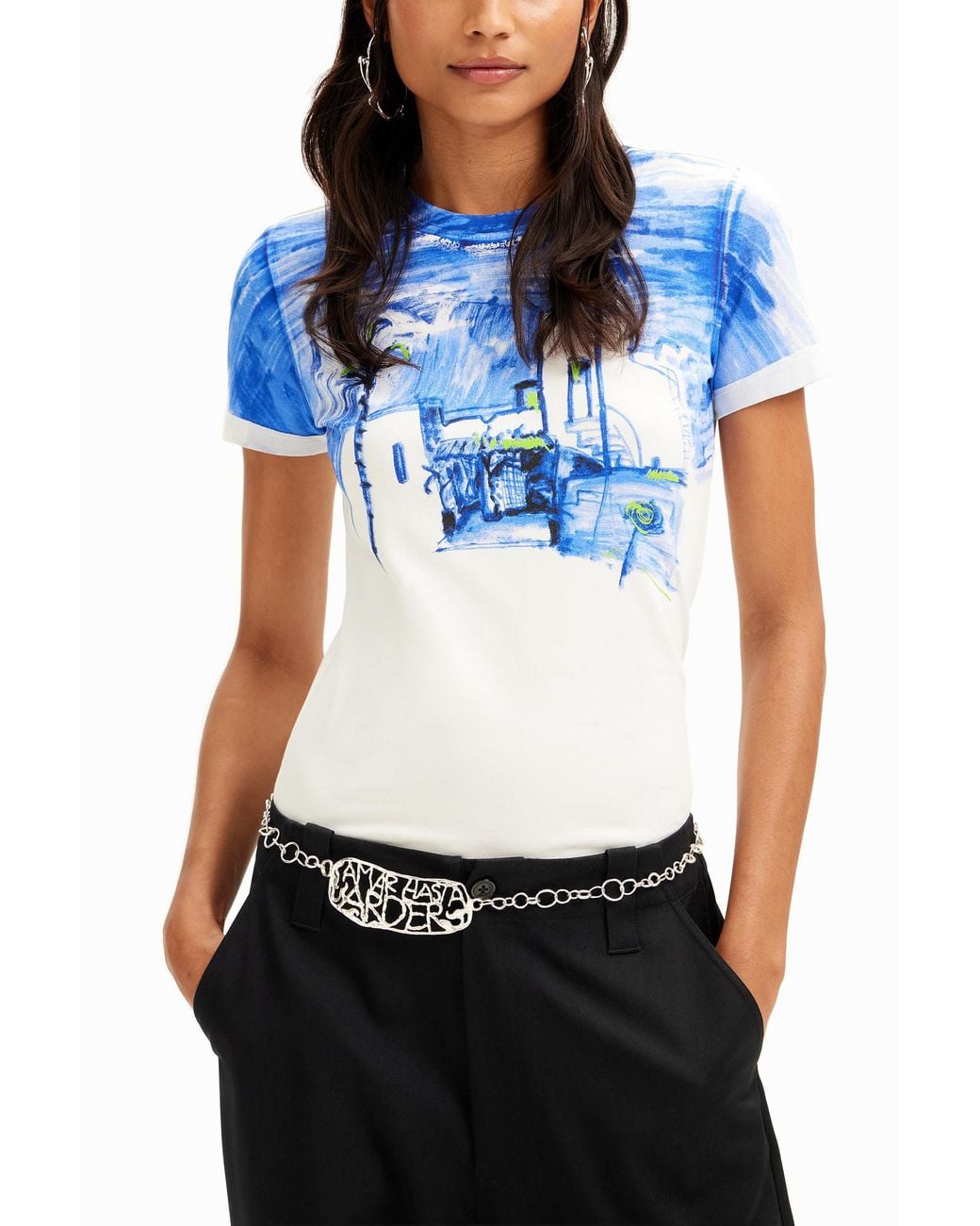 Desigual Blue Mediterranean Landscape T-Shirt, Cotton