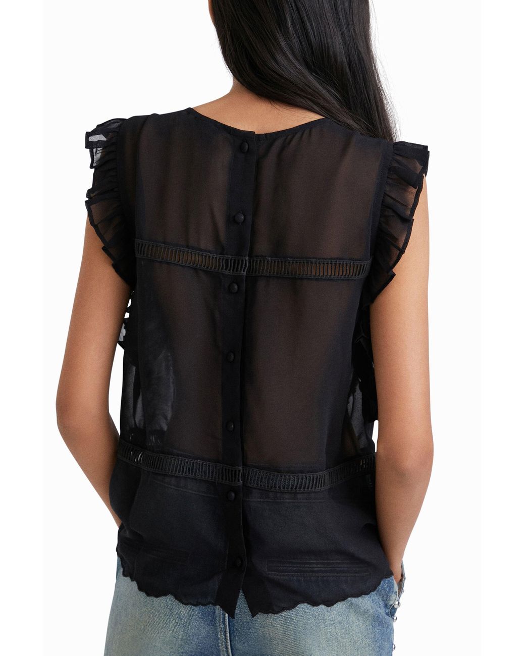 Desigual Black Johnson Hartig Sheer Blouse, Polyester