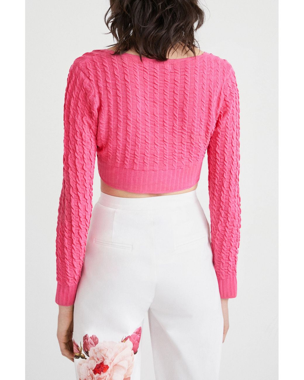Desigual Pink Cropped Knit Cardigan, Viscose