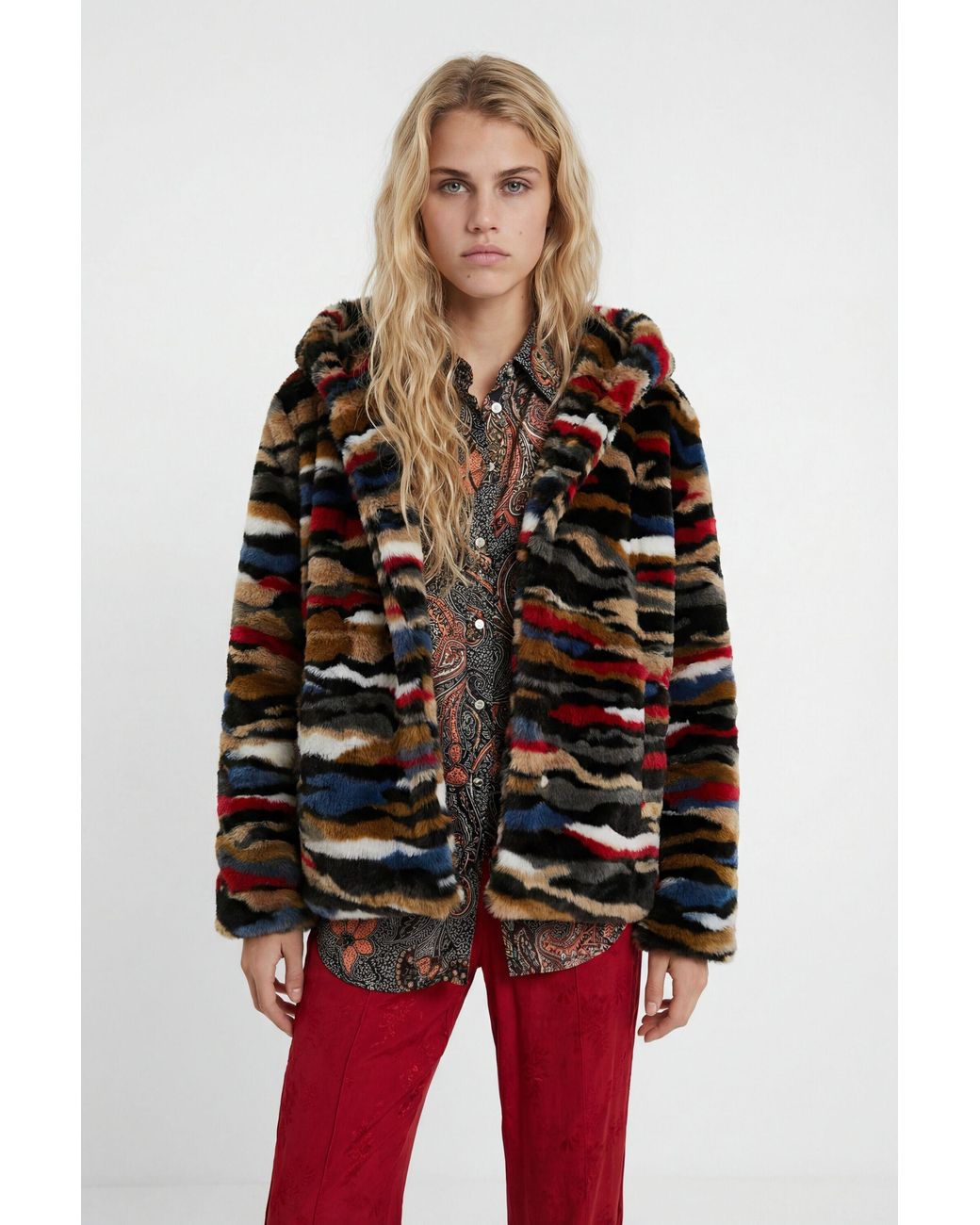 Desigual Black Multicolour Plush Short Jacket