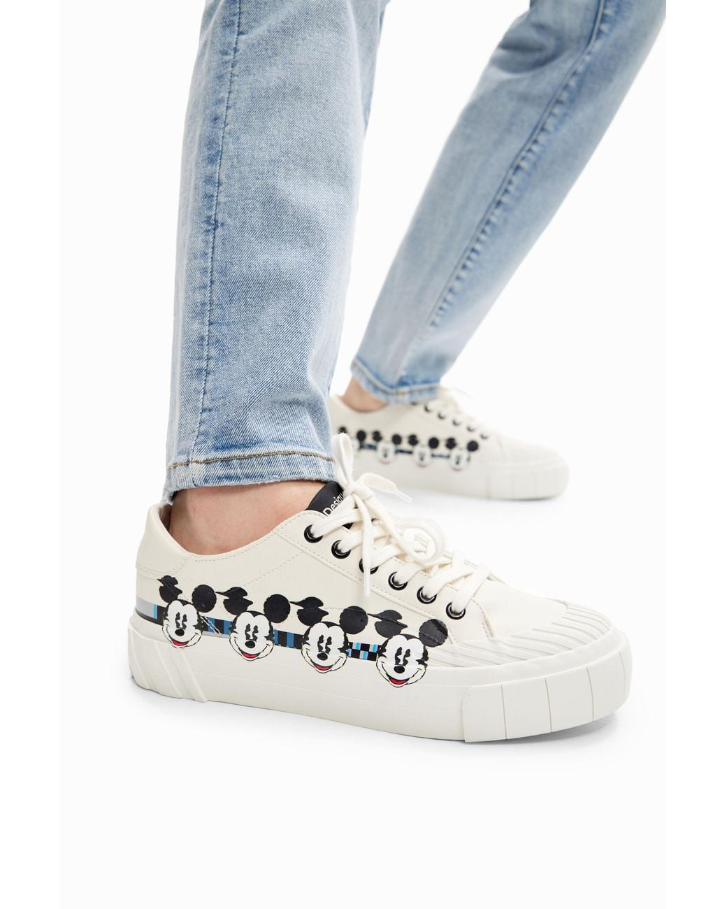 Desigual White Mickey Mouse Platform Sneakers, Polyurethane
