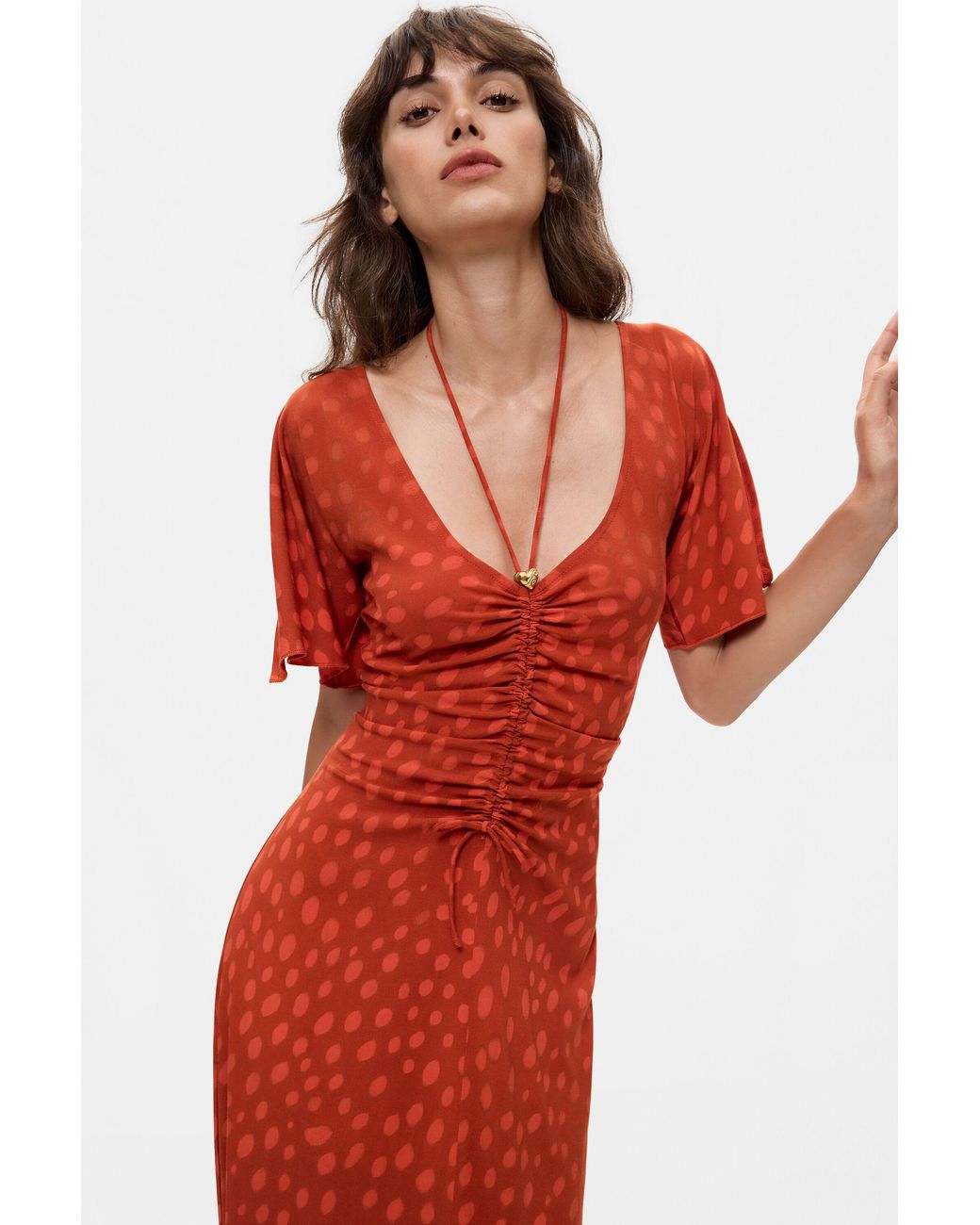 Desigual Red Midi Dress With V-Neck, Viscose
