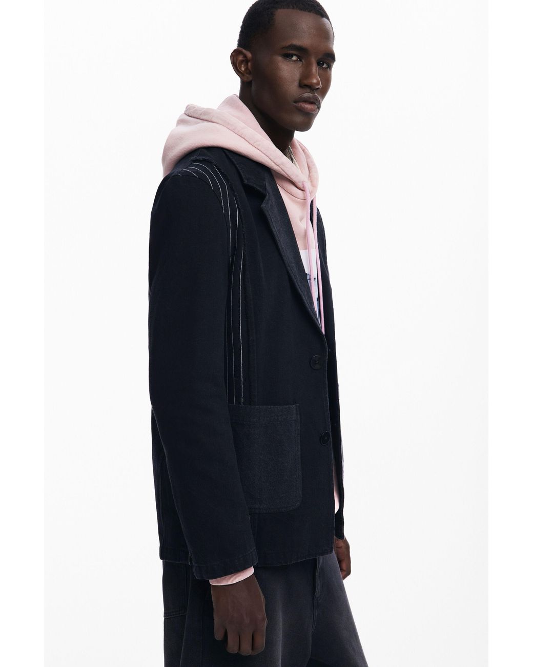 Desigual Blue Patchwork Blazer, Cotton for men