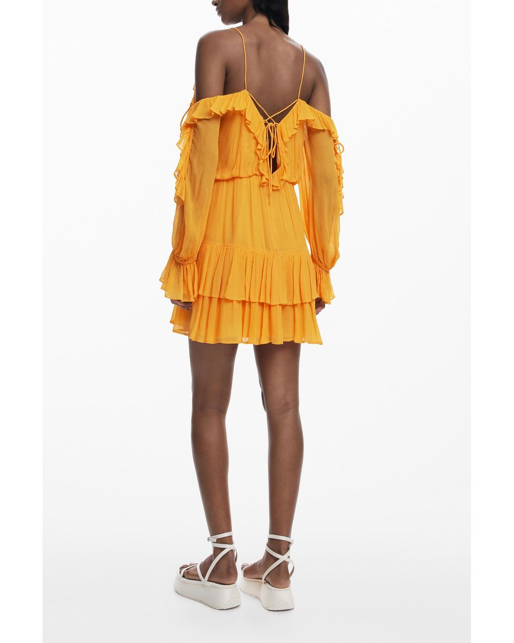 Desigual Orange Ruffled Mini Dress, Viscose