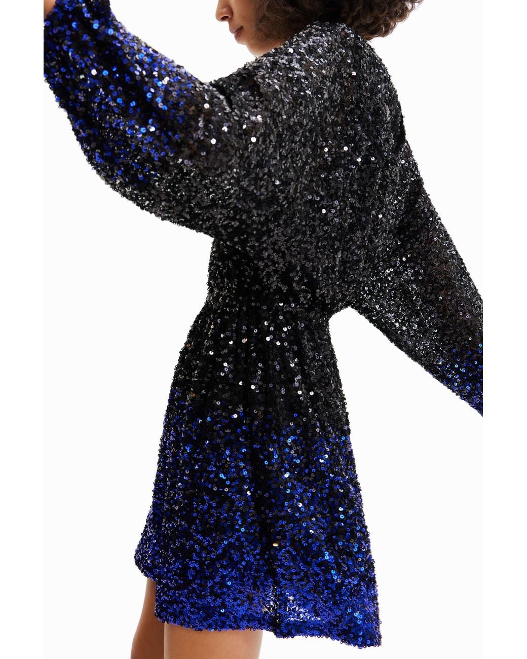 Desigual Blue Short Sequin Dress, Polyester