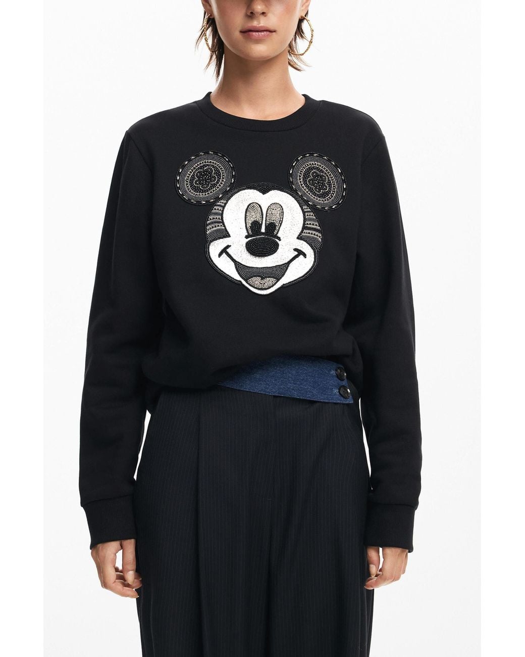 Desigual Black Mickey Mouse Face Sweatshirt, Cotton