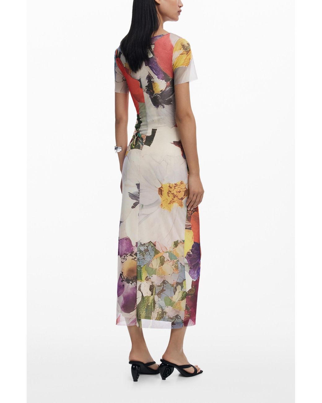 Desigual Orange Midi Tulle Dress With Flowers, Polyester