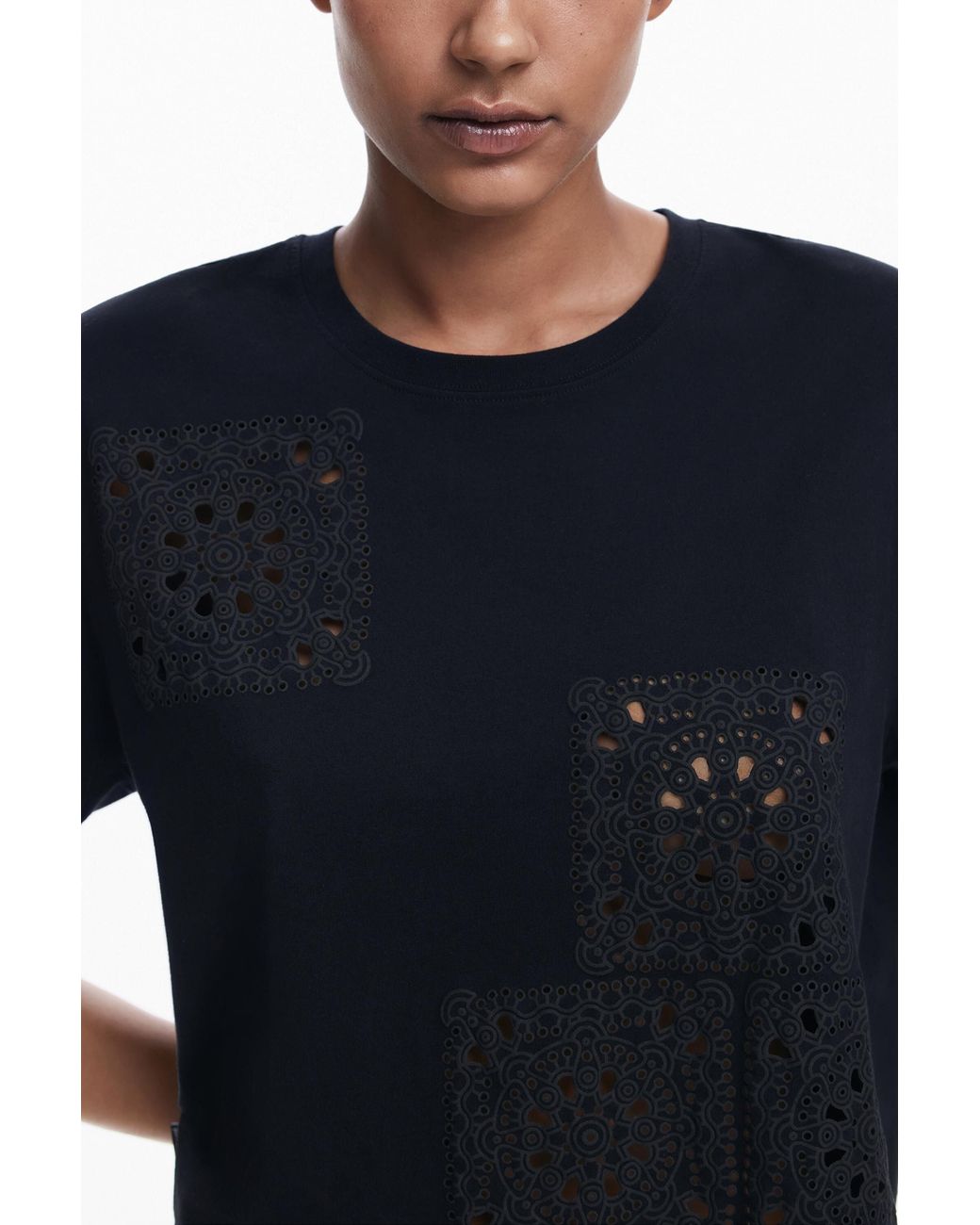 Desigual Blue Plain T-Shirt Details, Cotton