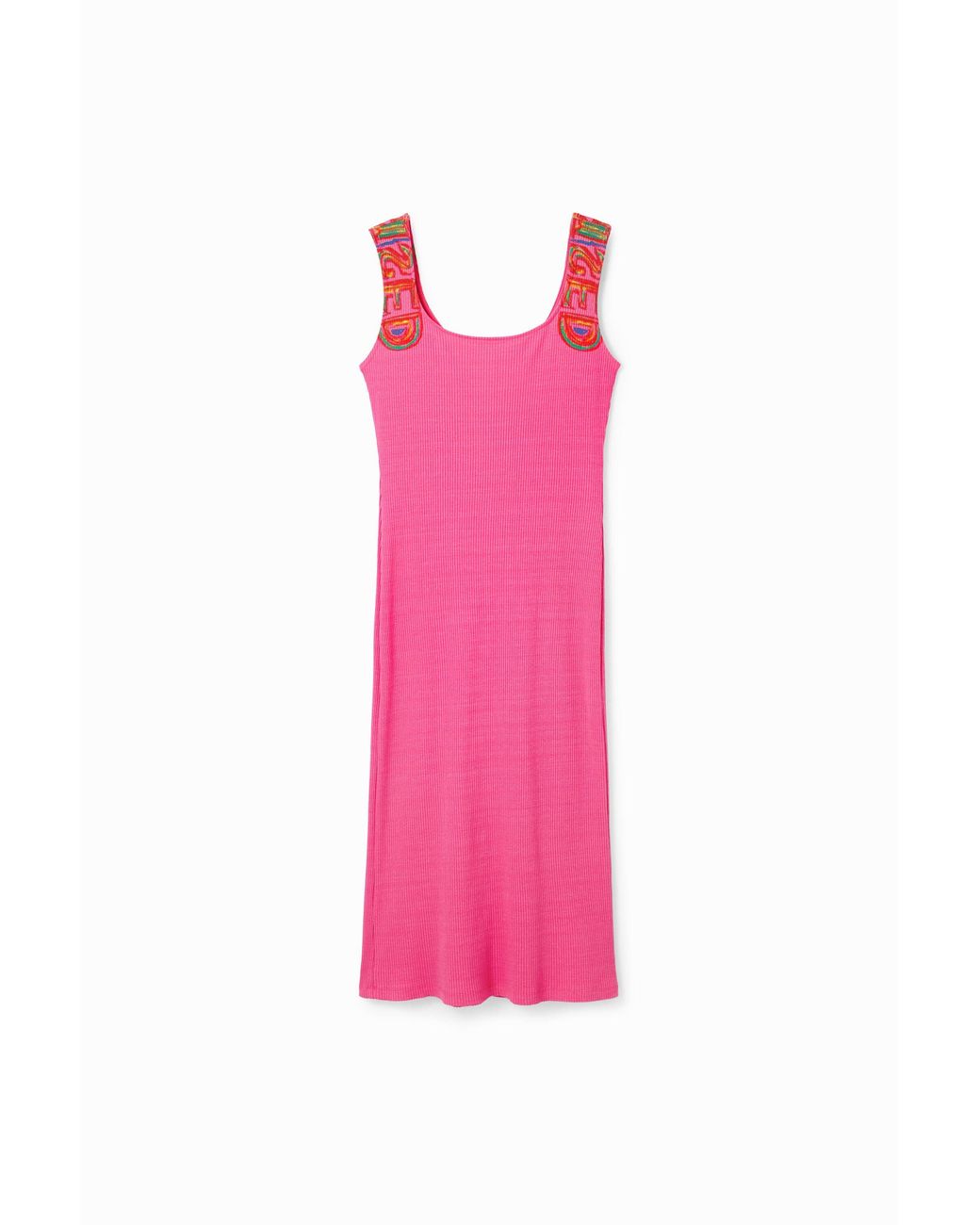 Desigual Pink Slim Ribbed Strappy Dress, Viscose