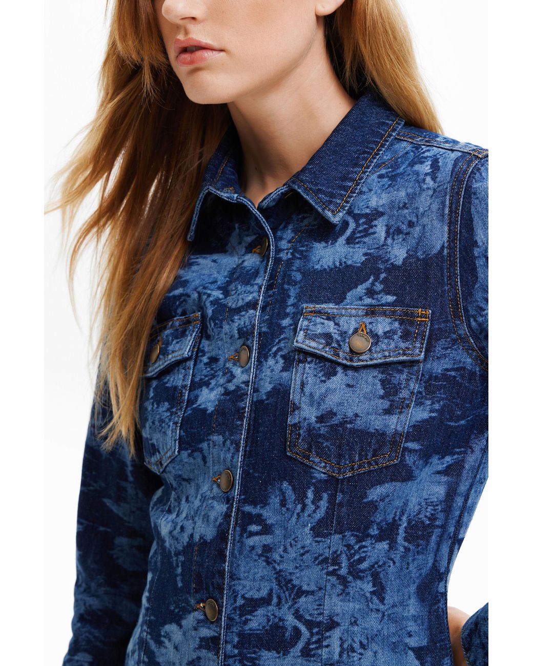 Desigual Blue Short Tropical Denim Dress, Cotton